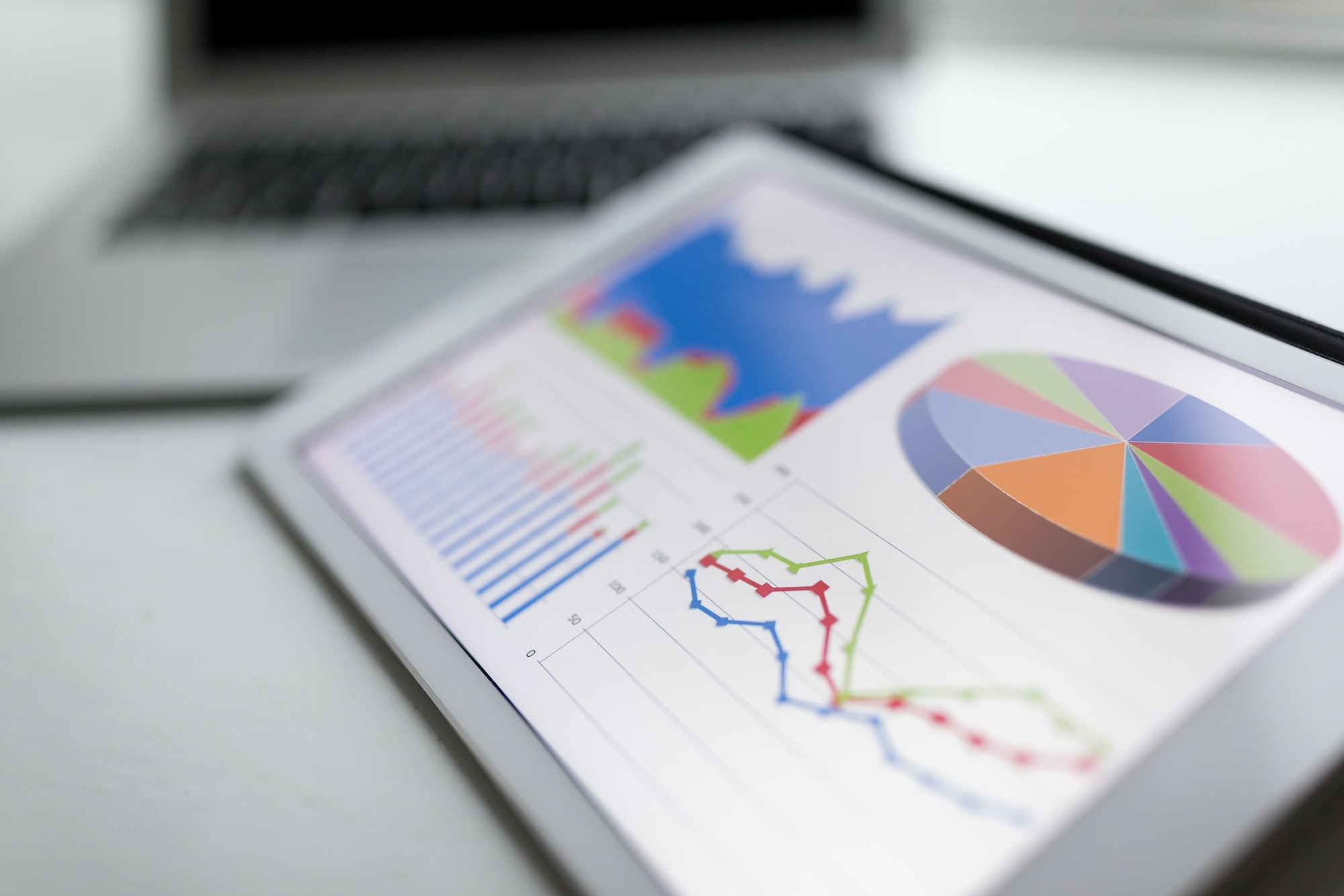 Tablet with business statistic chart